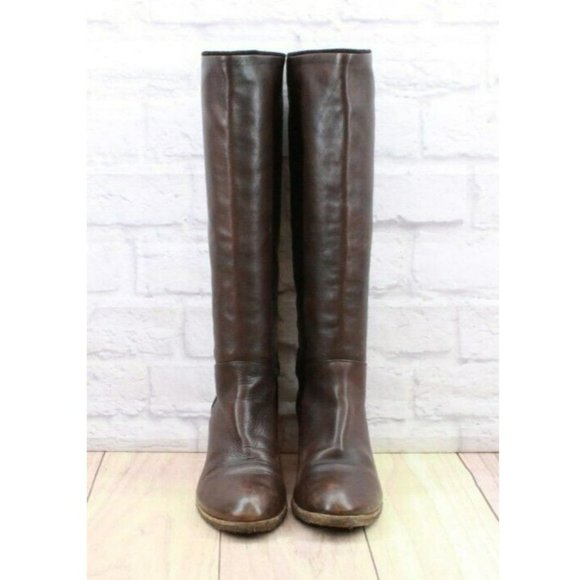 Roberto Del Carlo Brown Leather Pull On Knee High Heeled Boots Size 8.5 - Picture 4 of 10